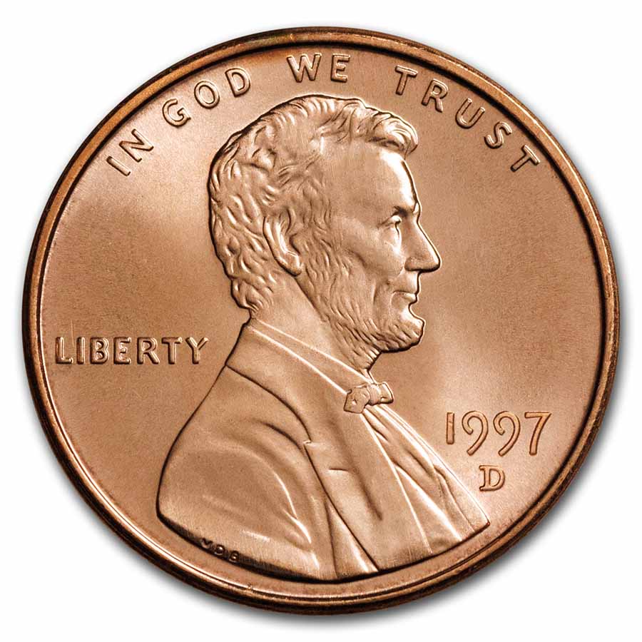 1997-D Lincoln cent 10 BU Uncirrculated rolls